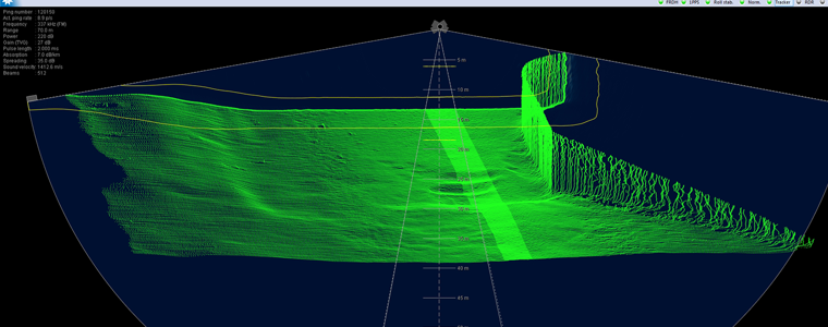 Integrated dual head multibeam survey system for hydrographic survey